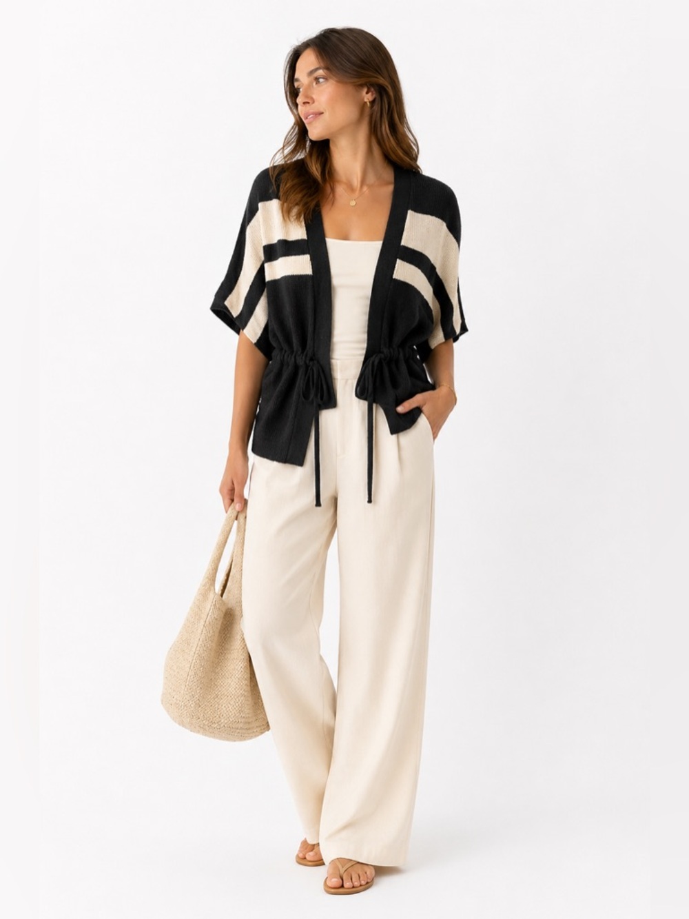 Knot Sisters Tie Waist Cardigan Coastal Grandmother Quiet Luxury Resort Size M - Picture 1 of 7